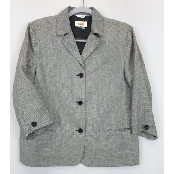 Talbots Irish Linen Houndstooth Blazer Jacket Women 12P Academia Preppy,o9ml - Picture 1 of 13